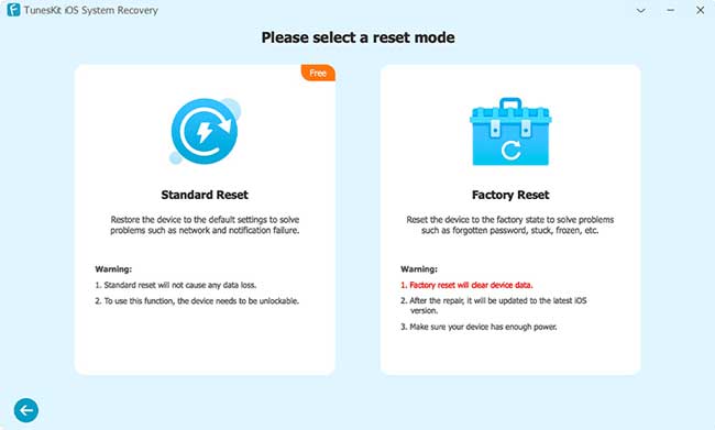 sélectionner l'option Factroy Reset