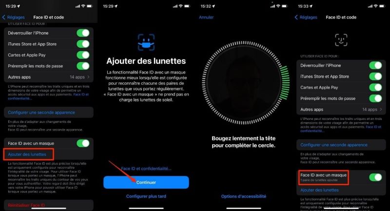 activer face id avec lunettes
