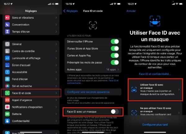 activer face id avec masque