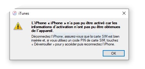 informations d'activation n'ont pas pu être obtenues