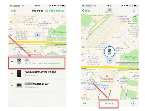 effacer cet iPhone avec Localiser