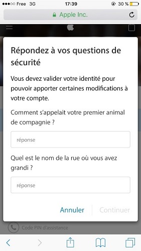 répondre aux questions de sécurité