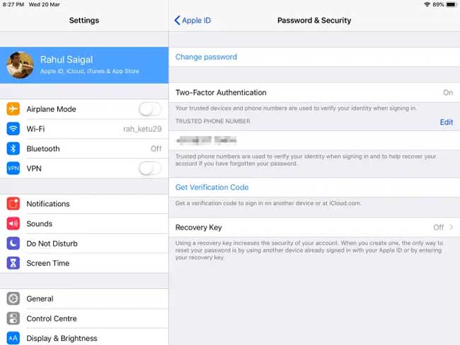 modifier le mot de passe via ipad