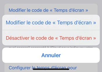 modifier ou désactiver le code de « temps d’écran »