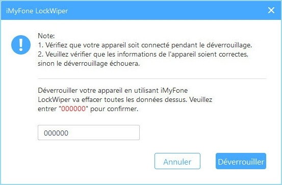 confirmer le déverrouillage de l'appareil