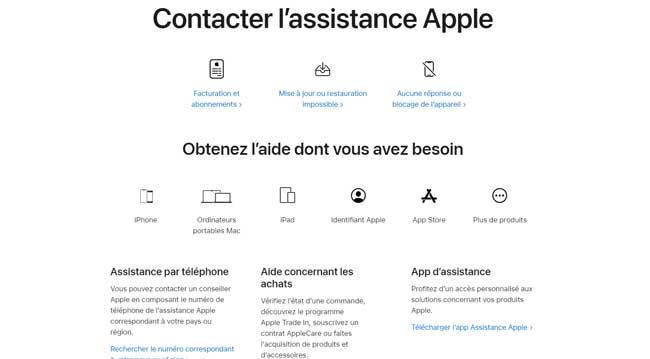 contacter l'assistance apple