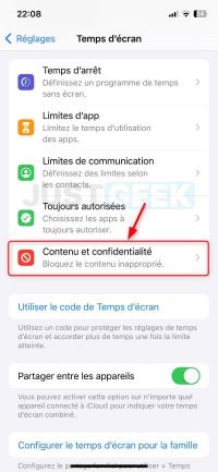 restrictions du contenu et de la confidentialité