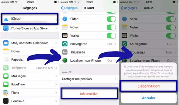 supprimer compte iCloud iOS 9