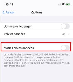 désactiver le mode faible données