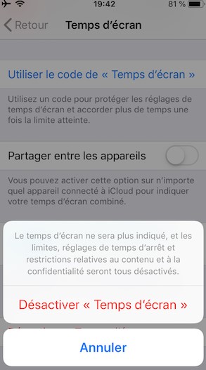 désactiver temps d’écran