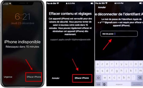 saisir l'identifiant Apple pour effacer l'iPhone