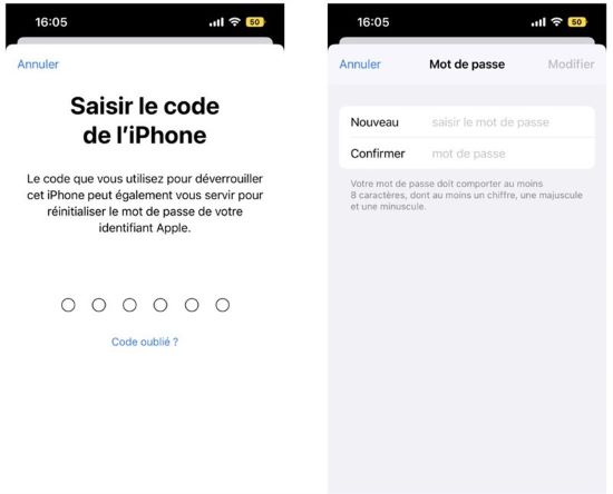 saisir le code d’écran pour changer le code apple