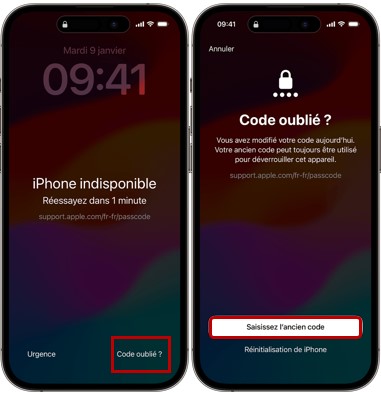 entrer l’ancien code pour déverrouiller iphone