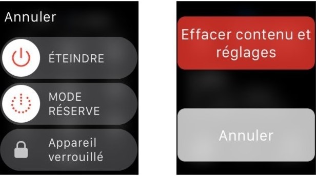 effacer contenu et réglages d’Apple Watch