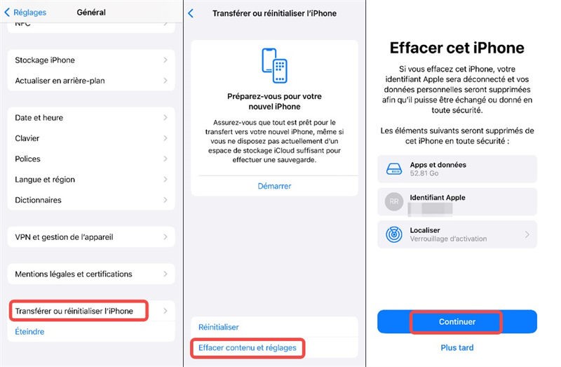 supprimer un compte iCloud en réinitialisant l’iPhone