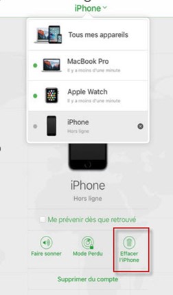 effacer iPhone dans iCloud