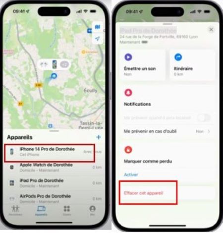 effacer l'iphone via localiser