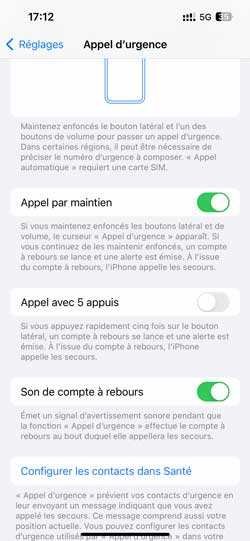 désactiver l'appel d'urgence iphone