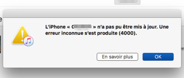 iphone erreur 4000