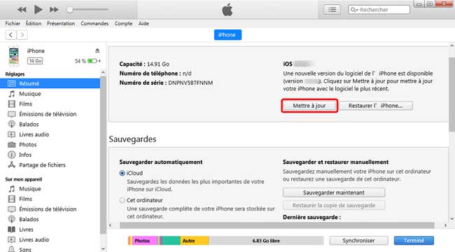 mettre à jour ios via itunes