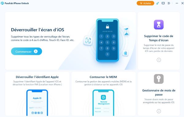 l’interface fonctionnelle de PassFab iPhone Unlocker