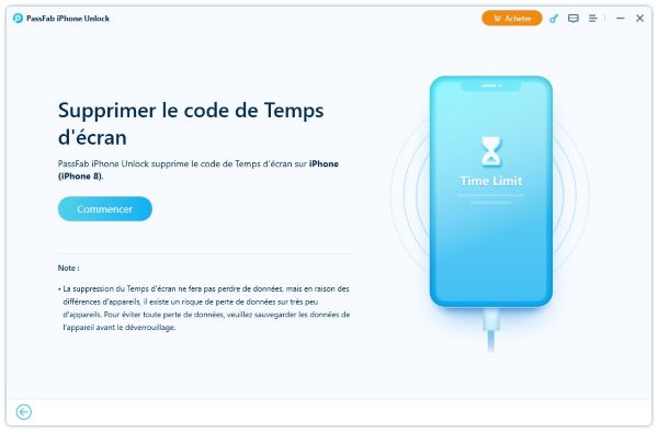 l’interface de supprimer le code de Temps d’écran