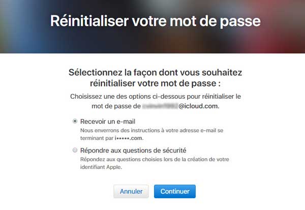 réinitialiser le mot de passe de l'identifiant apple