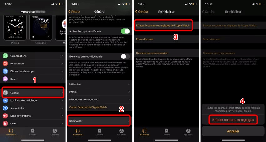 réinitialiser apple watch via iphone