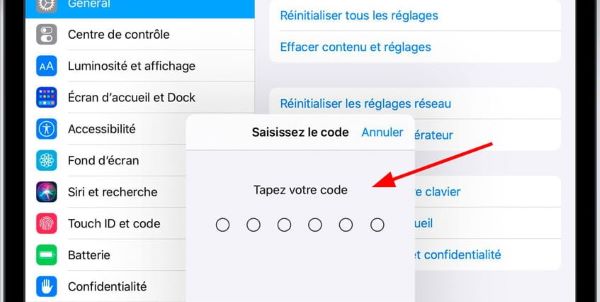 effacer contenu et régalages sur iPad