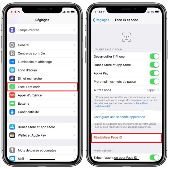 réinitialiser Face ID sur l'iPhone