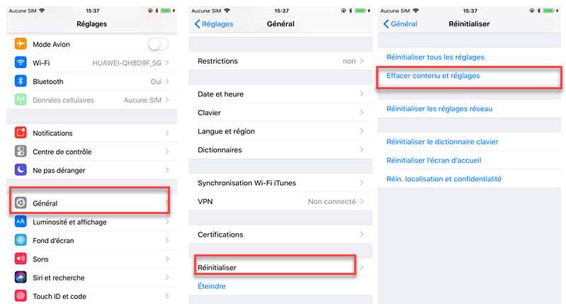 restaurer iphone via les paramètres