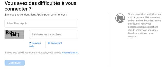 réinitialiser le mot de passe iclou via le site