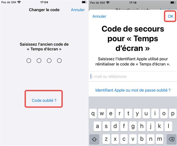 saisissez votre identifiant Apple pour temps d’écran