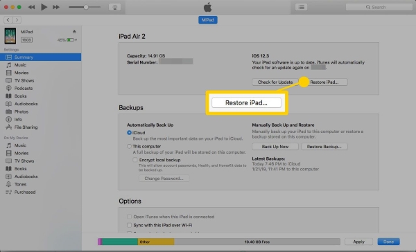 restaurer votre ipad via itunes