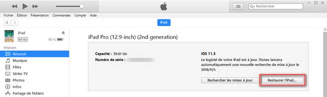  restaurer ipad dans itunes