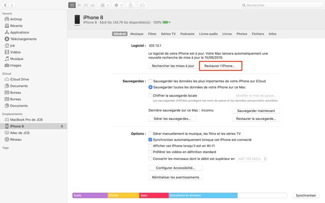 restaurer iphone dans itunes