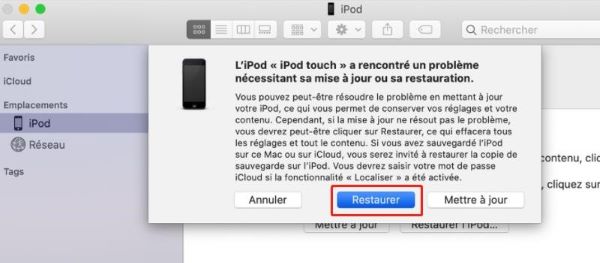 restaurer ipod en mode récupération