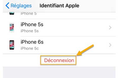 déconnecter l'identifiant apple