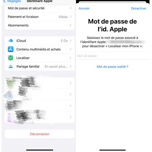désactiver l'identifiant apple