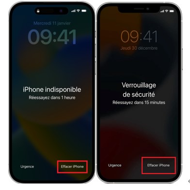 message iPhone indisponible ou verrouillage de sécurité