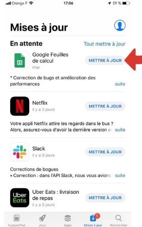 mettre a jour application dans app store