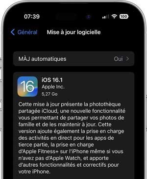 mettre à jour ios 16.1