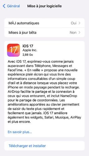 mise à jour de la version ios