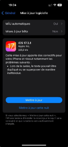 mettre à jour version ios